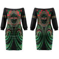Aotearoa Ngai Tuhoe Personalised Couples Matching Off The Shoulder Long Sleeve Dress and Long Sleeve Button Shirt Maori Iwi Poutama Puhoro Tattoo LT14 - Polynesian Pride