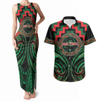 Aotearoa Ngai Tuhoe Personalised Couples Matching Tank Maxi Dress and Hawaiian Shirt Maori Iwi Poutama Puhoro Tattoo LT14 Green - Polynesian Pride