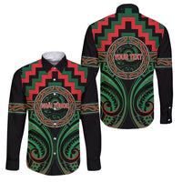 Aotearoa Ngai Tuhoe Personalised Family Matching Off The Shoulder Long Sleeve Dress and Hawaiian Shirt Maori Iwi Poutama Puhoro Tattoo LT14 Dad's Shirt - Long Sleeve Green - Polynesian Pride