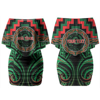 Aotearoa Ngai Tuhoe Personalised Family Matching Off Shoulder Short Dress and Hawaiian Shirt Maori Iwi Poutama Puhoro Tattoo LT14 Mom's Dress Green - Polynesian Pride