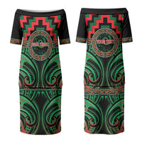 Aotearoa Ngai Tuhoe Personalised Family Matching Puletasi and Hawaiian Shirt Maori Iwi Poutama Puhoro Tattoo LT14 Mom's Dress Green - Polynesian Pride