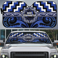 Aotearoa Ngati Tuwharetoa Auto Sun Shade Maori Iwi Poutama Puhoro Tattoo LT14 Blue - Polynesian Pride