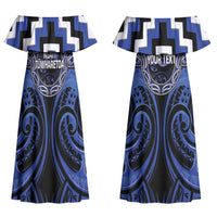 Aotearoa Ngati Tuwharetoa Personalised Couples Matching Off Shoulder Maxi Dress and Long Sleeve Button Shirt Maori Iwi Poutama Puhoro Tattoo LT14 - Polynesian Pride