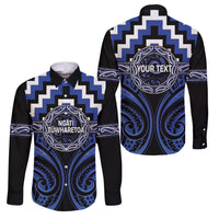 Aotearoa Ngati Tuwharetoa Personalised Family Matching Long Sleeve Bodycon Dress and Hawaiian Shirt Maori Iwi Poutama Puhoro Tattoo LT14 Dad's Shirt - Long Sleeve Blue - Polynesian Pride