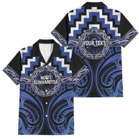 Aotearoa Ngati Tuwharetoa Personalised Family Matching Short Sleeve Bodycon Dress and Hawaiian Shirt Maori Iwi Poutama Puhoro Tattoo LT14 Dad's Shirt - Short Sleeve Blue - Polynesian Pride