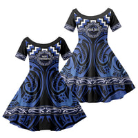 Aotearoa Ngati Tuwharetoa Personalised Family Matching Tank Maxi Dress and Hawaiian Shirt Maori Iwi Poutama Puhoro Tattoo LT14 Daughter's Dress Blue - Polynesian Pride