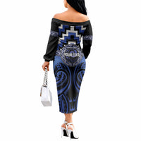 Aotearoa Ngati Tuwharetoa Personalised Off The Shoulder Long Sleeve Dress Maori Iwi Poutama Puhoro Tattoo LT14 - Polynesian Pride