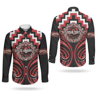 Aotearoa Te Arawa Personalised Couples Matching Puletasi and Long Sleeve Button Shirt Maori Iwi Poutama Puhoro Tattoo LT14 - Polynesian Pride