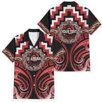 Aotearoa Te Arawa Personalised Family Matching Off Shoulder Short Dress and Hawaiian Shirt Maori Iwi Poutama Puhoro Tattoo LT14 Dad's Shirt - Short Sleeve Red - Polynesian Pride