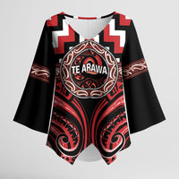 Aotearoa Te Arawa Personalised Kimono Sleeve Blouse Maori Iwi Poutama Puhoro Tattoo LT14 Female Red - Polynesian Pride