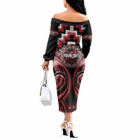 Aotearoa Te Arawa Personalised Off The Shoulder Long Sleeve Dress Maori Iwi Poutama Puhoro Tattoo LT14 - Polynesian Pride