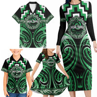 Aotearoa Ngai Tahu Personalised Family Matching Long Sleeve Bodycon Dress and Hawaiian Shirt Maori Iwi Poutama Puhoro Tattoo LT14 - Polynesian Pride