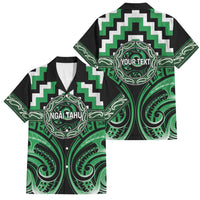 Aotearoa Ngai Tahu Personalised Family Matching Off The Shoulder Long Sleeve Dress and Hawaiian Shirt Maori Iwi Poutama Puhoro Tattoo LT14 Dad's Shirt - Short Sleeve Green - Polynesian Pride