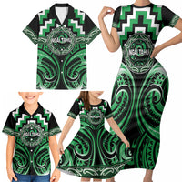 Aotearoa Ngai Tahu Personalised Family Matching Short Sleeve Bodycon Dress and Hawaiian Shirt Maori Iwi Poutama Puhoro Tattoo LT14 - Polynesian Pride