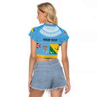 Personalised Malampa Fiji Day Raglan Cropped T Shirt 10 October Fijian Tapa Flag Style LT14 - Polynesian Pride