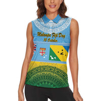 Personalised Malampa Fiji Day Women Sleeveless Polo Shirt 10 October Fijian Tapa Flag Style LT14 - Polynesian Pride