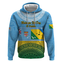 Personalised Malampa Fiji Day Zip Hoodie 10 October Fijian Tapa Flag Style LT14 Pullover Hoodie Blue - Polynesian Pride