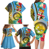 Vanuatu Malampa Fiji Day Family Matching Long Sleeve Bodycon Dress and Hawaiian Shirt Happy 10 October With Maps Tropical Flowers LT14 - Polynesian Pride