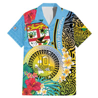 Vanuatu Malampa Fiji Day Family Matching Mermaid Dress and Hawaiian Shirt Happy 10 October With Maps Tropical Flowers LT14 Dad's Shirt - Short Sleeve Blue - Polynesian Pride