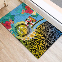 Vanuatu Malampa Fiji Day Rubber Doormat Happy 10 October With Maps Tropical Flowers LT14 - Polynesian Pride