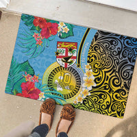 Vanuatu Malampa Fiji Day Rubber Doormat Happy 10 October With Maps Tropical Flowers LT14 - Polynesian Pride