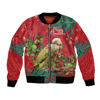 Personalised New Zealand Kakapo Christmas Bomber Jacket Meri Kirihimete Silver Fern Mix Pohutukawa LT14 Unisex Red - Polynesian Pride