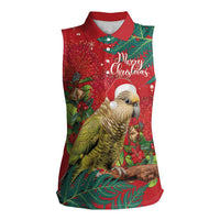 Personalised New Zealand Kakapo Christmas Women Sleeveless Polo Shirt Meri Kirihimete Silver Fern Mix Pohutukawa LT14 Female Red - Polynesian Pride