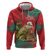 Personalised New Zealand Kakapo Christmas Zip Hoodie Meri Kirihimete Silver Fern Mix Pohutukawa LT14 Pullover Hoodie Red - Polynesian Pride