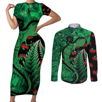 New Zealand Gecko Christmas Couples Matching Short Sleeve Bodycon Dress and Long Sleeve Button Shirt Meri Kirihimete Paua Shell Mix Pohutukawa