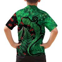 New Zealand Gecko Christmas Family Matching Long Sleeve Bodycon Dress and Hawaiian Shirt Meri Kirihimete Paua Shell Mix Pohutukawa