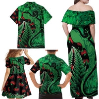 New Zealand Gecko Christmas Family Matching Off Shoulder Maxi Dress and Hawaiian Shirt Meri Kirihimete Paua Shell Mix Pohutukawa