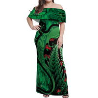 New Zealand Gecko Christmas Off Shoulder Maxi Dress Meri Kirihimete Paua Shell Mix Pohutukawa
