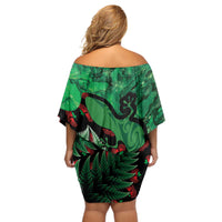 New Zealand Gecko Christmas Off Shoulder Short Dress Meri Kirihimete Paua Shell Mix Pohutukawa