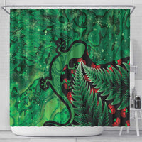 New Zealand Gecko Christmas Shower Curtain Meri Kirihimete Paua Shell Mix Pohutukawa