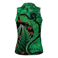 New Zealand Gecko Christmas Women Sleeveless Polo Shirt Meri Kirihimete Paua Shell Mix Pohutukawa