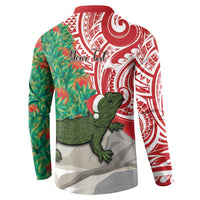 Personalised New Zealand Tuatara Christmas Button Sweatshirt Meri Kirihimete Aotearoa Maori Mix Pohutukawa