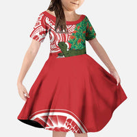 Personalised New Zealand Tuatara Christmas Family Matching Short Sleeve Bodycon Dress and Hawaiian Shirt Meri Kirihimete Aotearoa Maori Mix Pohutukawa