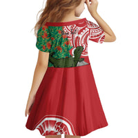 Personalised New Zealand Tuatara Christmas Kid Short Sleeve Dress Meri Kirihimete Aotearoa Maori Mix Pohutukawa LT14 - Polynesian Pride