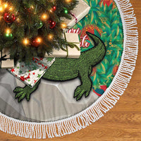 Personalised New Zealand Tuatara Christmas Tree Skirt Meri Kirihimete Aotearoa Maori Mix Pohutukawa