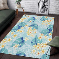 Pastel Cyan Tropical Hawaii Area Rug Seamless Monstera Plumeria Hawaiian Pattern - Polynesian Pride