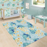 Pastel Cyan Tropical Hawaii Area Rug Seamless Monstera Plumeria Hawaiian Pattern - Polynesian Pride