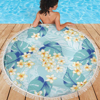 Pastel Cyan Tropical Hawaii Beach Blanket Seamless Monstera Plumeria Hawaiian Pattern - Polynesian Pride