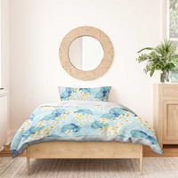 Pastel Cyan Tropical Hawaii Bedding Set Seamless Monstera Plumeria Hawaiian Pattern - Polynesian Pride