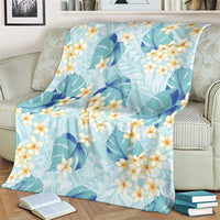 Pastel Cyan Tropical Hawaii Blanket Seamless Monstera Plumeria Hawaiian Pattern - Polynesian Pride