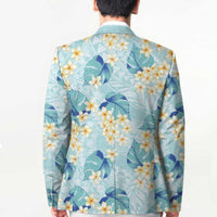 Pastel Cyan Tropical Hawaii Blazer Seamless Monstera Plumeria Hawaiian Pattern - Polynesian Pride
