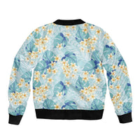 Pastel Cyan Tropical Hawaii Bomber Jacket Seamless Monstera Plumeria Hawaiian Pattern - Polynesian Pride
