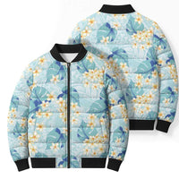 Pastel Cyan Tropical Hawaii Bomber Puffer Jacket Seamless Monstera Plumeria Hawaiian Pattern - Polynesian Pride