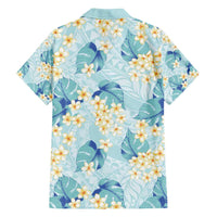 Pastel Cyan Tropical Hawaii Family Matching Off Shoulder Short Dress and Hawaiian Shirt Seamless Monstera Plumeria Hawaiian Pattern LT14 - Polynesian Pride