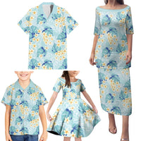 Pastel Cyan Tropical Hawaii Family Matching Puletasi and Hawaiian Shirt Seamless Monstera Plumeria Hawaiian Pattern LT14 - Polynesian Pride