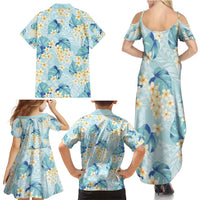 Pastel Cyan Tropical Hawaii Family Matching Summer Maxi Dress and Hawaiian Shirt Seamless Monstera Plumeria Hawaiian Pattern - Polynesian Pride